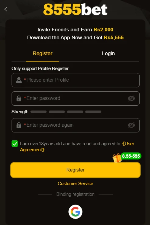 8555 bet Game Registration